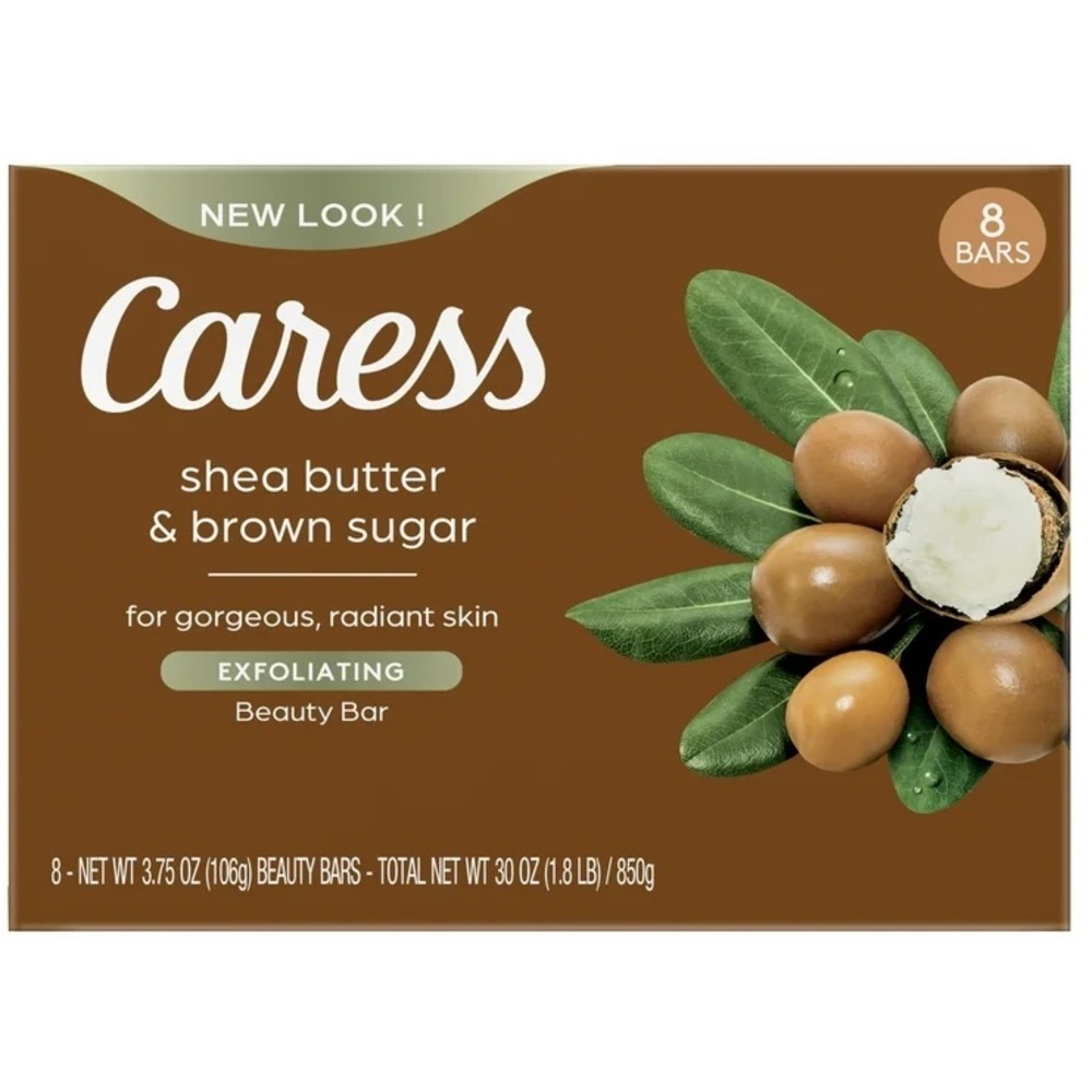 8 Pack Caress Shea Butter & Brown Sugar Exfoliating 3.75 oz Bar Soap